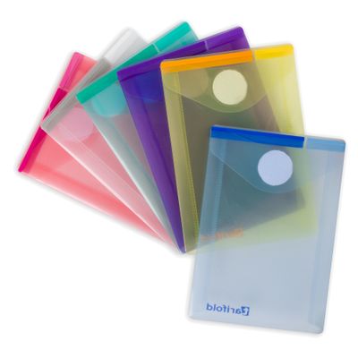 Buste con velcro - formato verticale - 8 x 11,5 cm - PP - colori assortiti - Djois - conf. 6 colori Djois