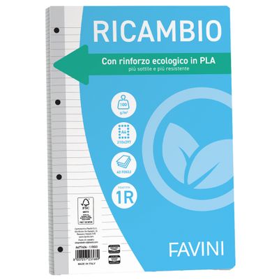 Ricambi forati riforzati ecologico - A4 - 1 rigo - 100 gr - Favini - conf. 40 pezzi FAVINI Ricambi forati riforzati ecologico - A4 - 1 rigo - 100 gr - Favini - conf. 40 pezzi FAVINI