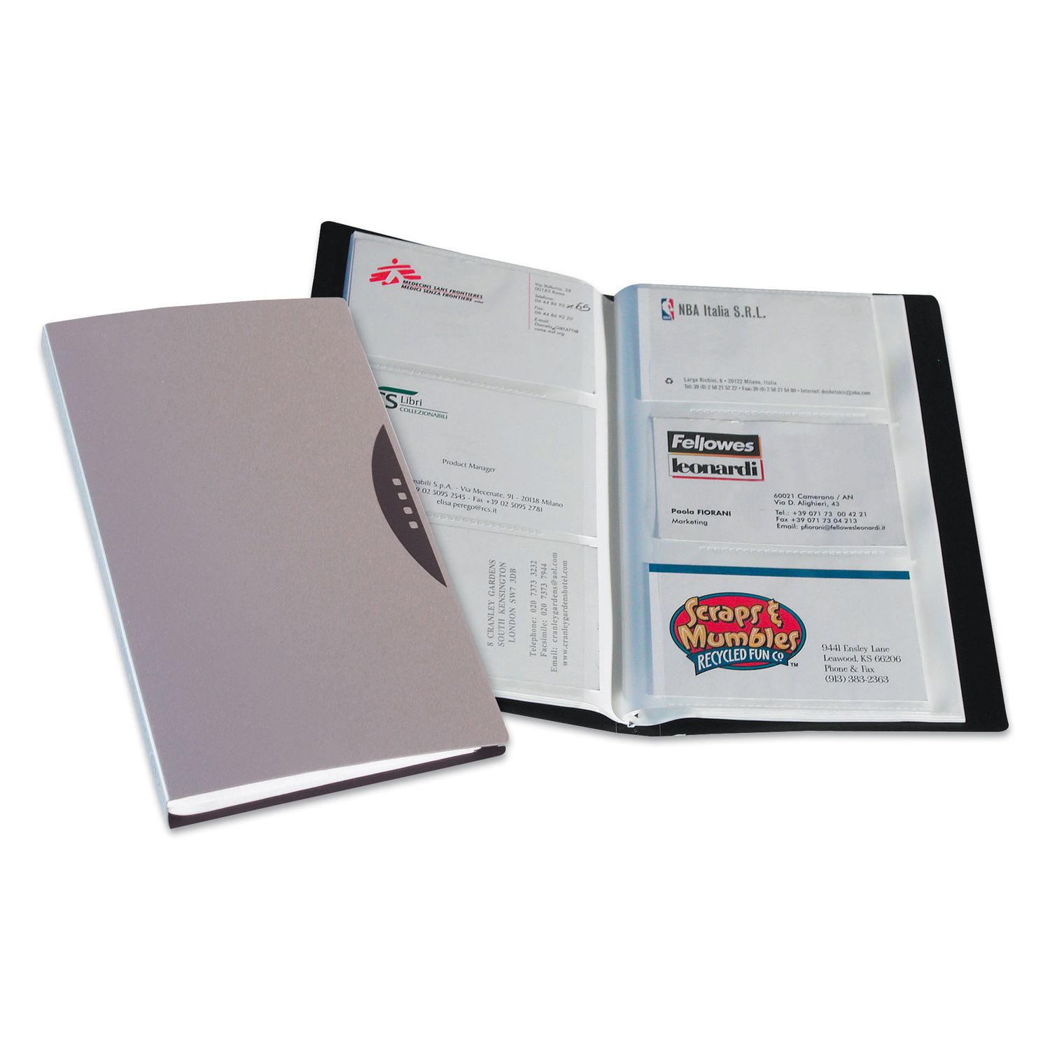 Portabiglietti da visita Office Suites - 120 tasche - con custodia - 11,4x19,2 cm - silver - Fellowes FELLOWES