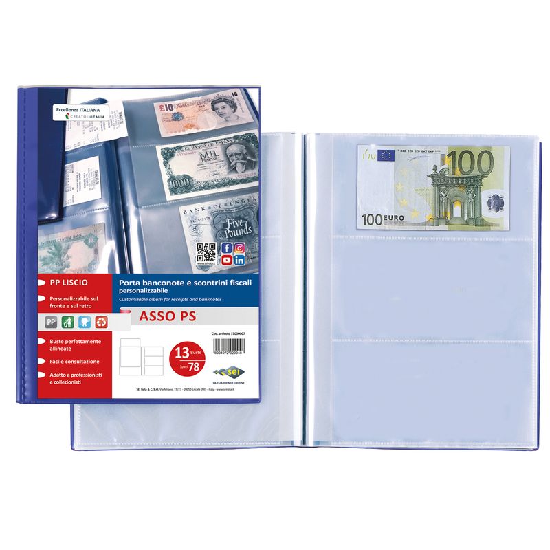 Porta scontrini e banconote Asso PS - 21 x 29.7 cm - blu - Sei Rota SEI ROTA