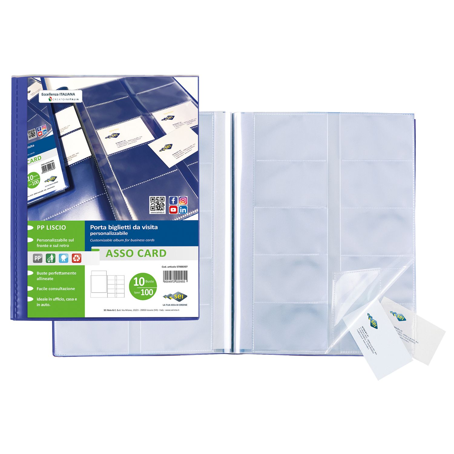 Porta biglietti da visita Asso Card - 21 x 29,7 cm - 10 buste con 10 tasche ciascuna - blu - Sei Rota SEI ROTA