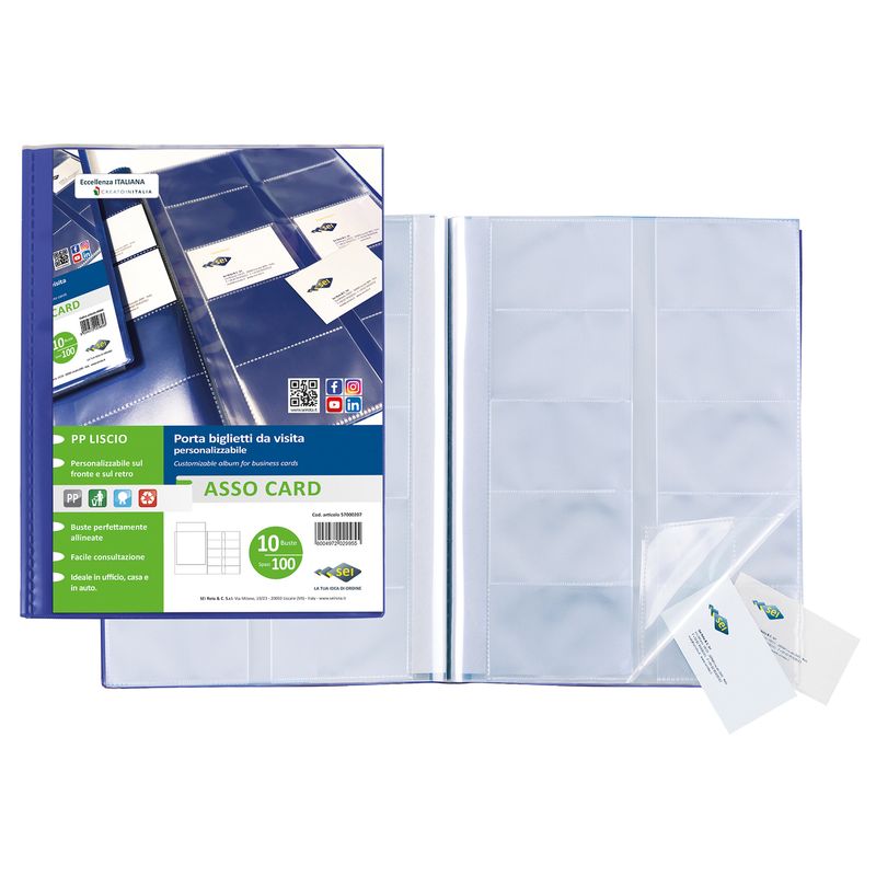 Porta biglietti da visita Asso Card - 21 x 29,7 cm - 10 buste con 10 tasche ciascuna - blu - Sei Rota SEI ROTA