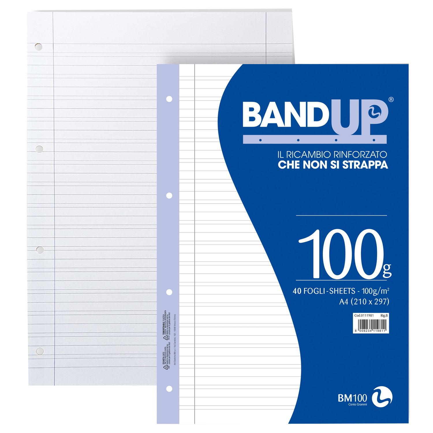 Ricambi BandUP forati rinforzati - A4 - rigo di 3a - 100gr - BM - conf. 40 pezzi BM