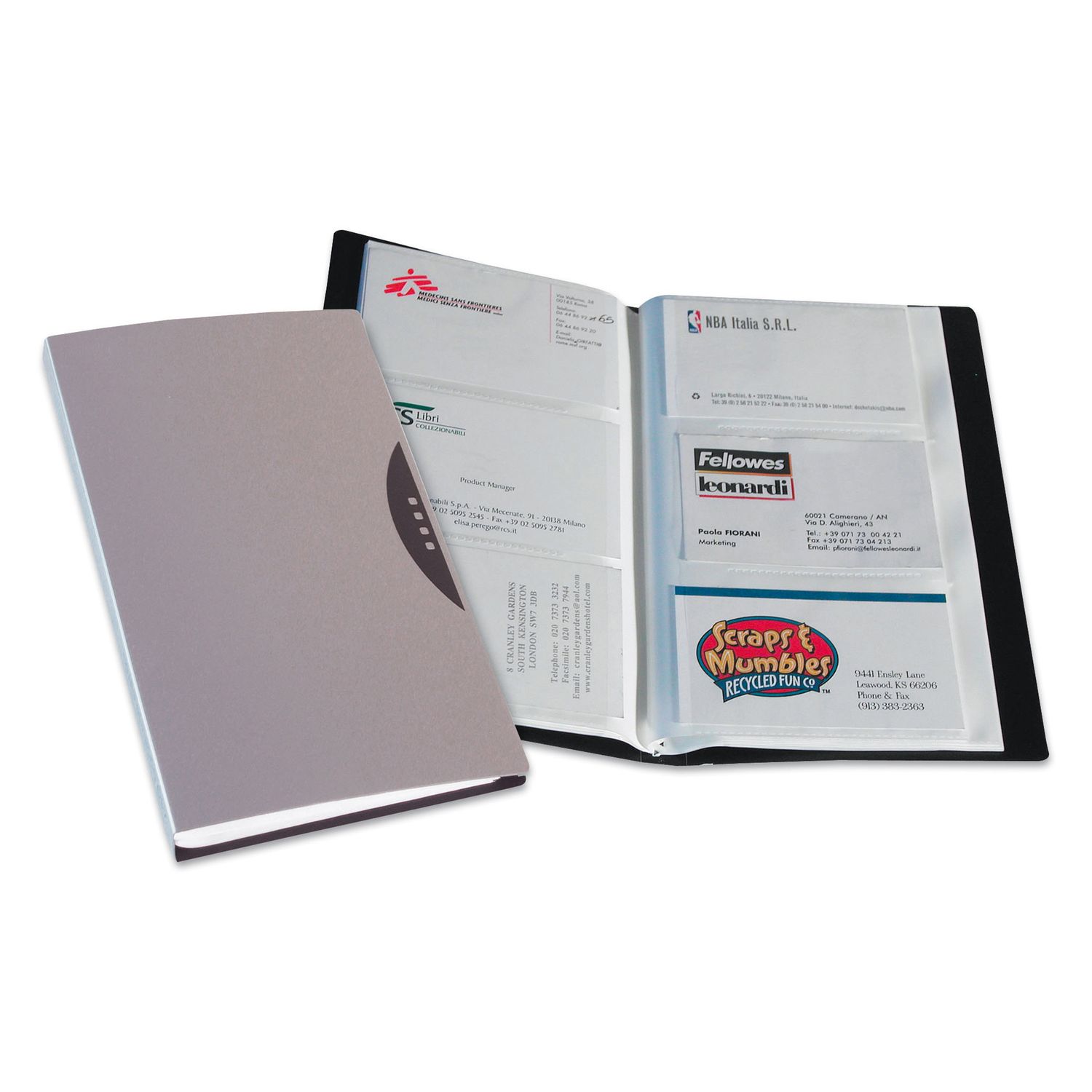 Portabiglietti da visita Office Suites - 240 tasche - con custodia - 11,4x19,2 cm - silver - Fellowes FELLOWES