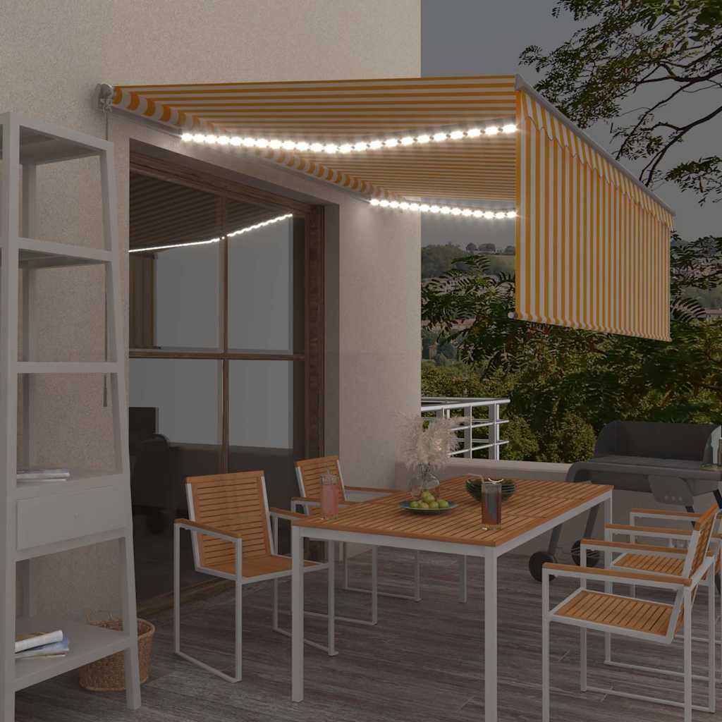 Tenda Sole Retrattile Manuale Parasole e LED 4x3m Gialla Bianca vidaXL
