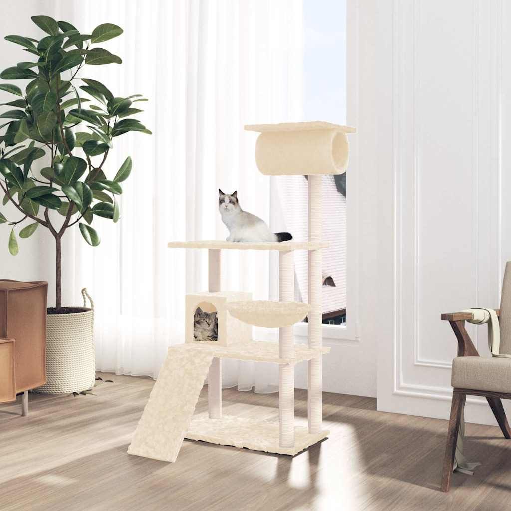 Albero per Gatti con Tiragraffi in Sisal Crema 131 cm vidaXL