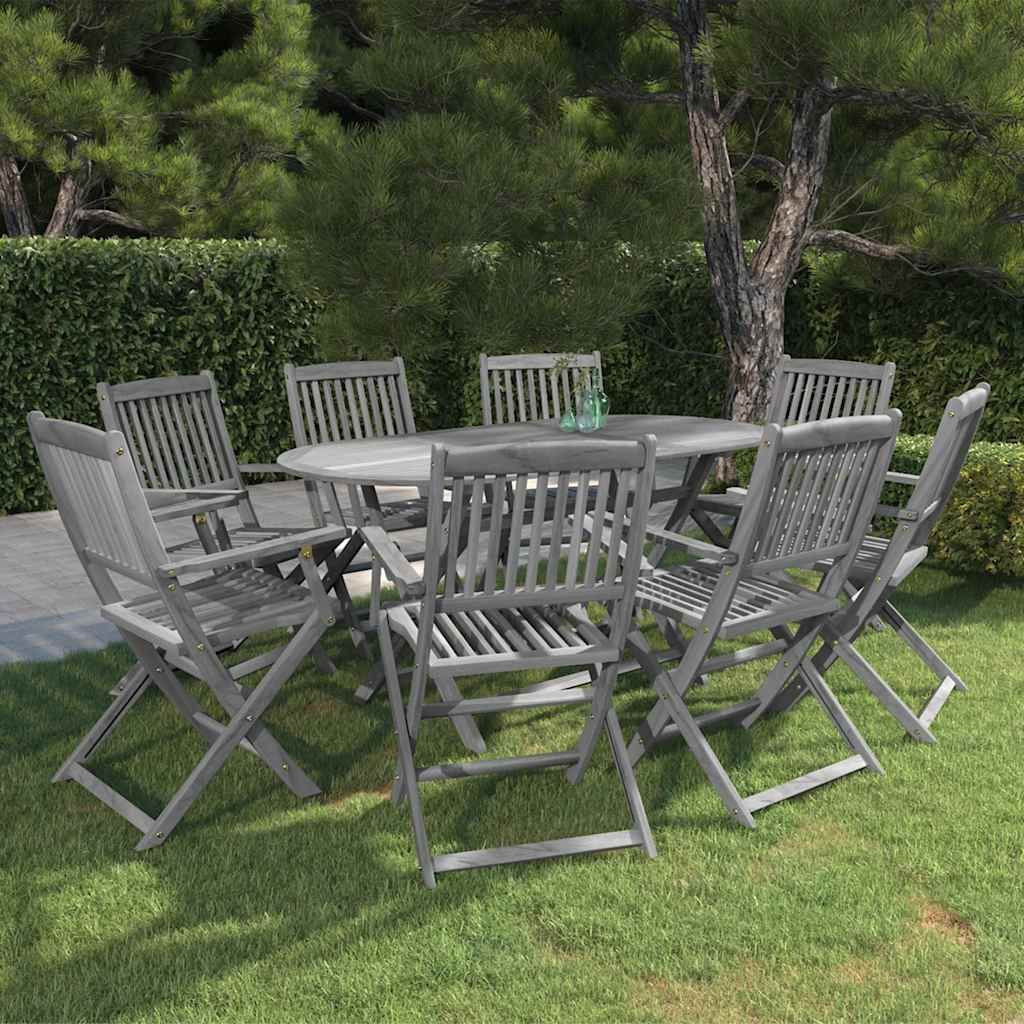 Set da Pranzo per Giardino 9 pz Legno Massello di Acacia Grigio vidaXL