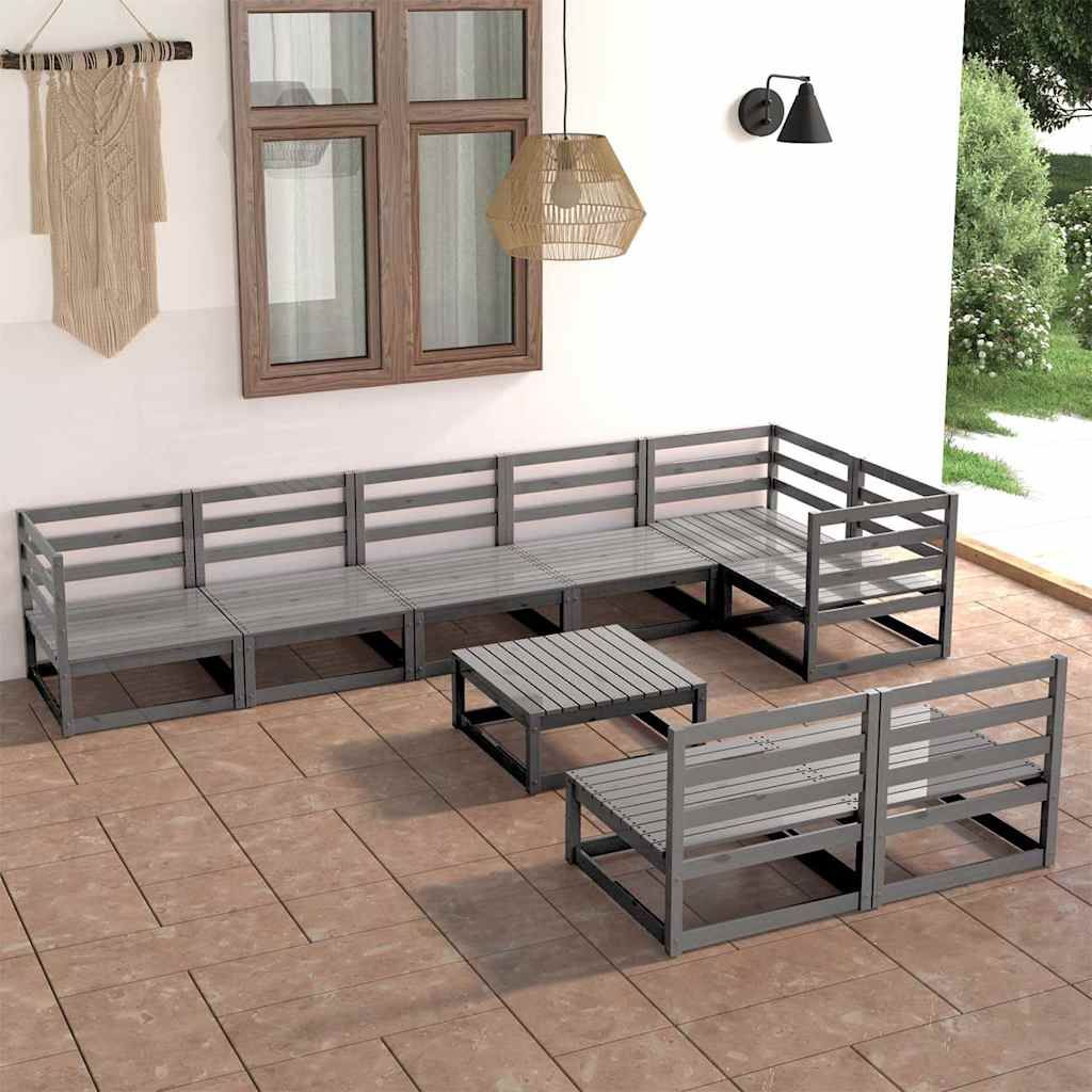 Set Divani da Giardino 9 pz Grigio in Legno Massello di Pino vidaXL