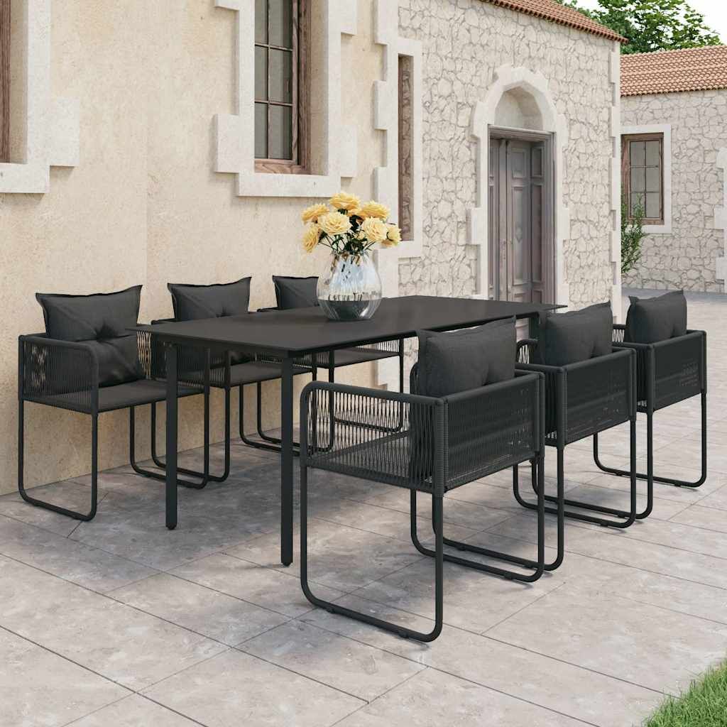 Set da Pranzo da Giardino 7 pz in Rattan PVC Nero vidaXL