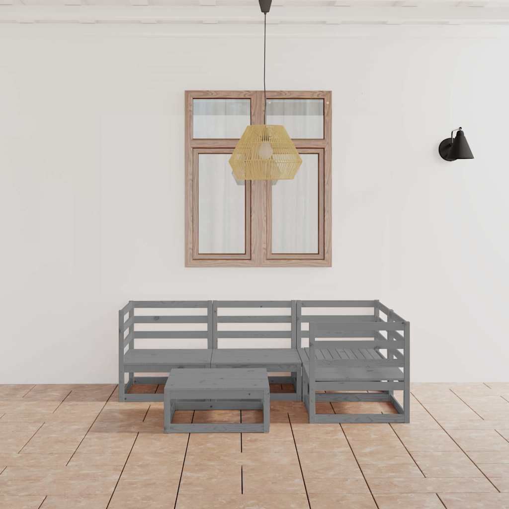 Set Divani da Giardino 5 pz Grigio in Legno Massello di Pino vidaXL