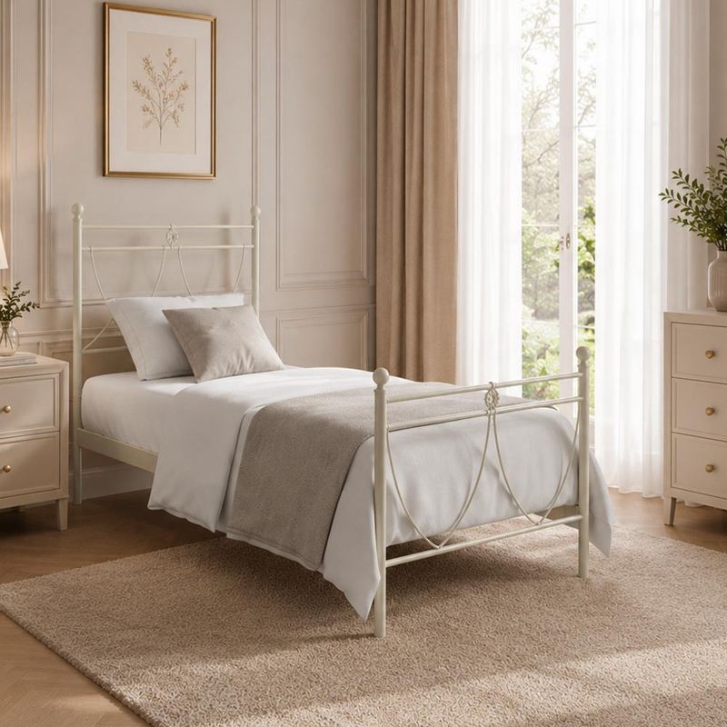 Letto in ferro singolo Melissa con decori floreali in bianco opaco Effezeta
