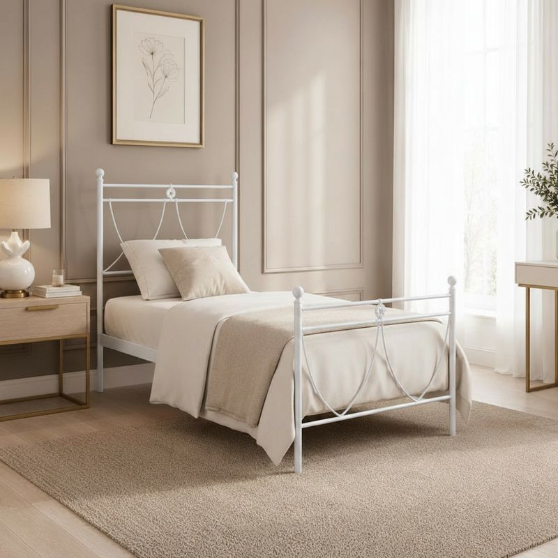 Letto in ferro singolo Melissa con decori floreali in bianco opaco Effezeta