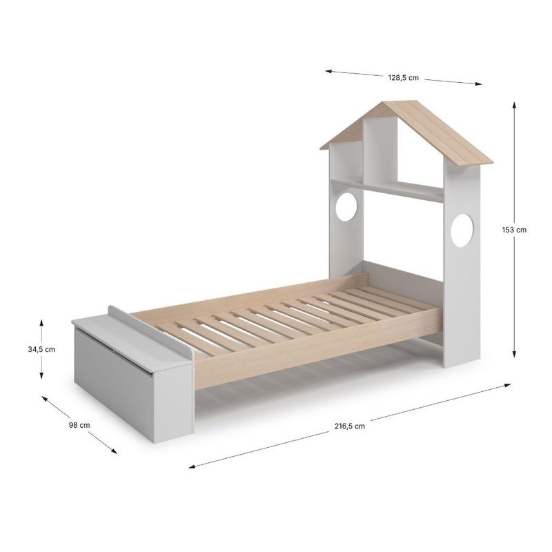 Letto singolo Odessa con testiera casetta e pediera contenitore in legno massiccio colore bianco Effezeta
