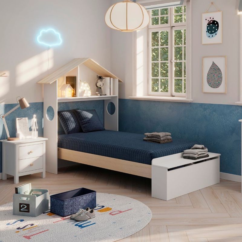 Letto singolo Odessa con testiera casetta e pediera contenitore in legno massiccio colore bianco Effezeta Letto singolo Odessa con testiera casetta e pediera contenitore in legno massiccio colore bianco Effezeta
