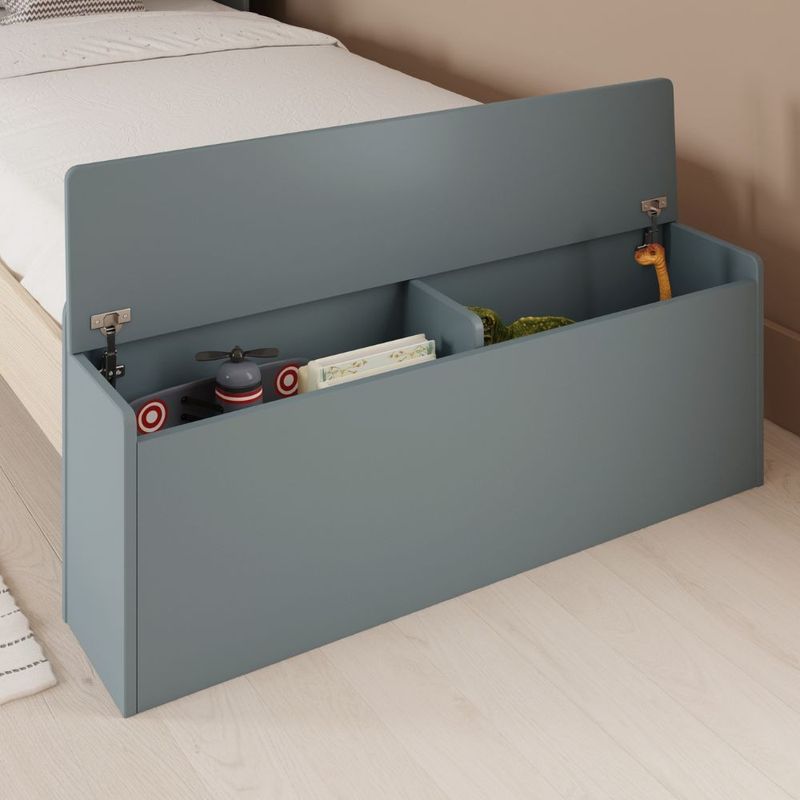 Letto singolo Odessa con testiera casetta e pediera contenitore in legno massiccio colore verde cachi e pino Effezeta