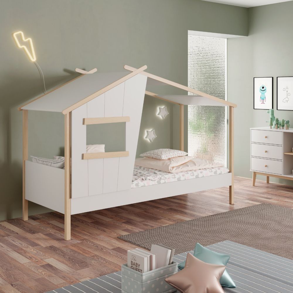 Letto a casetta Luba singolo in legno massiccio colore bianco Effezeta