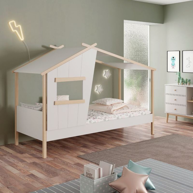 Letto a casetta Luba singolo in legno massiccio colore bianco Effezeta Letto a casetta Luba singolo in legno massiccio colore bianco Effezeta