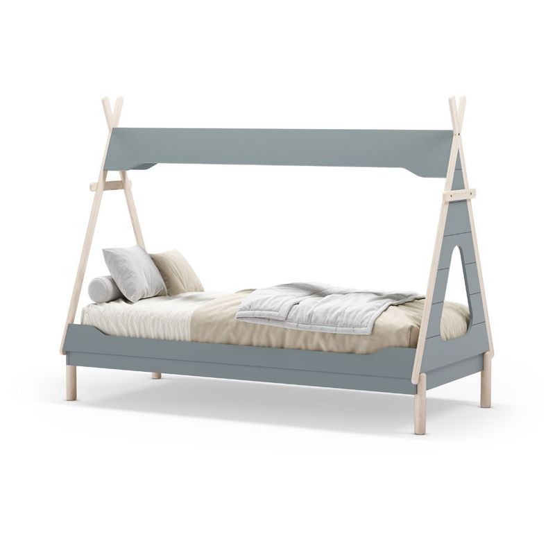 Letto a capanna Nora in legno massiccio colore verde petrolio e bianco Effezeta