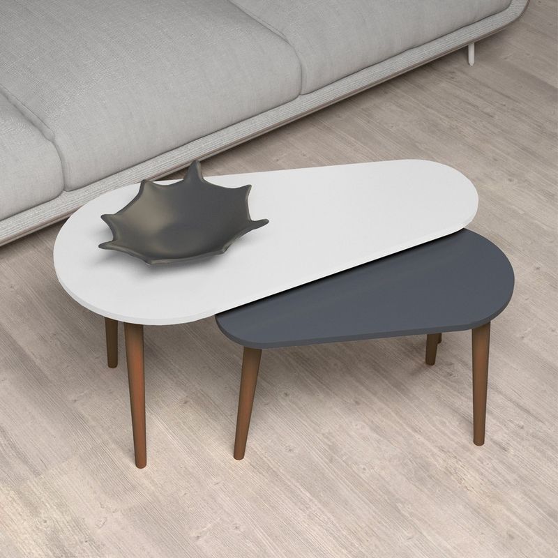 Doppio tavolino Pear bianco e antracite con gambe in legno Effezeta