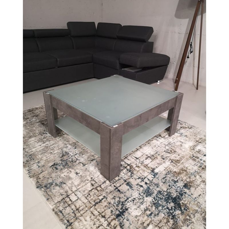 Tavolino da salotto cemento con doppio ripiano in vetro Homy Effezeta