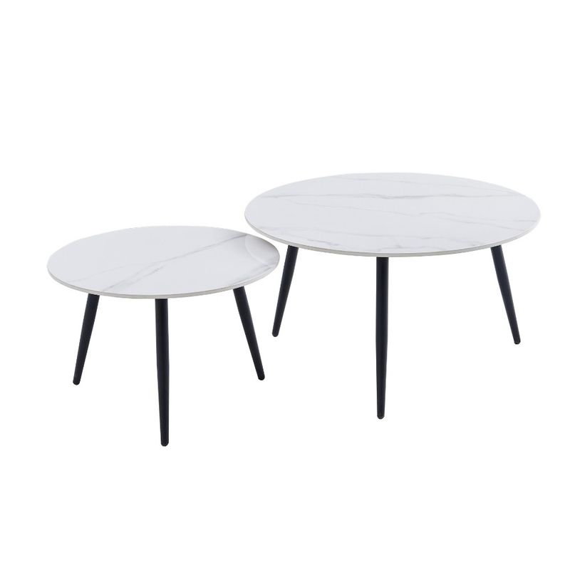 Set 2 tavolini da salotto Bicolor con piano in ceramica effetto marmo bianco lucido e gambe nere Effezeta