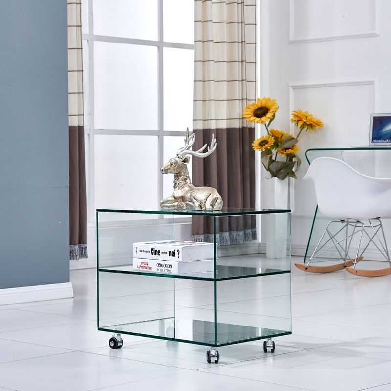 Tavolino rettangolare Corniolo in vetro temperato con rotelle 60x40x53 H cm Effezeta