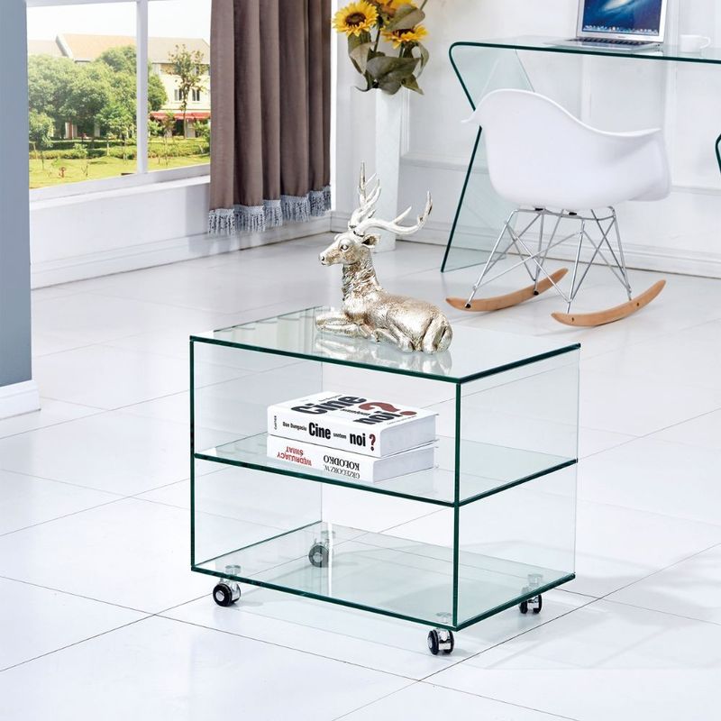 Tavolino rettangolare Corniolo in vetro temperato con rotelle 60x40x53 H cm Effezeta