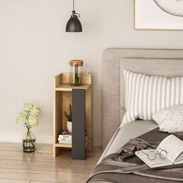 Tavolino comodino di design Elos rovere oak pannello antracite 27x25x60h sinistro Effezeta