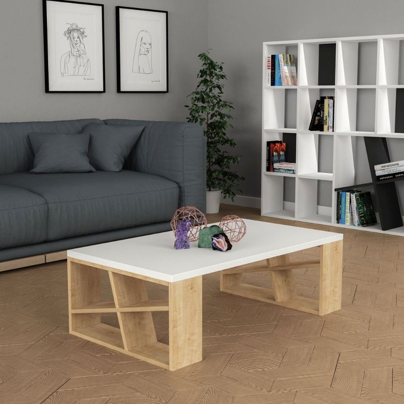 Tavolino da salotto Honey piano bianco e gambe rovere Effezeta