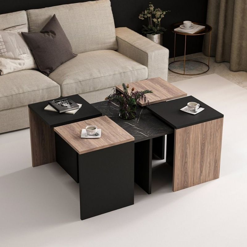 Set tavolini da salotto Owentav nero e noce nucleo effetto marmo Effezeta