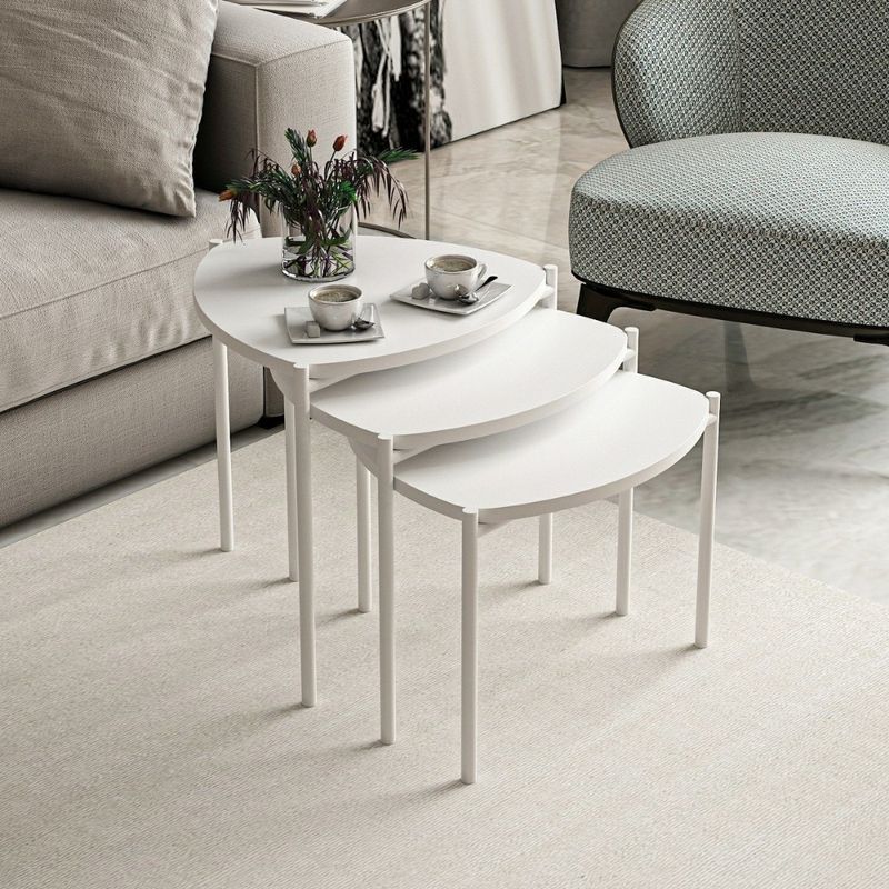 Tris tavolini da salotto Lenny struttura e piano bianco Effezeta