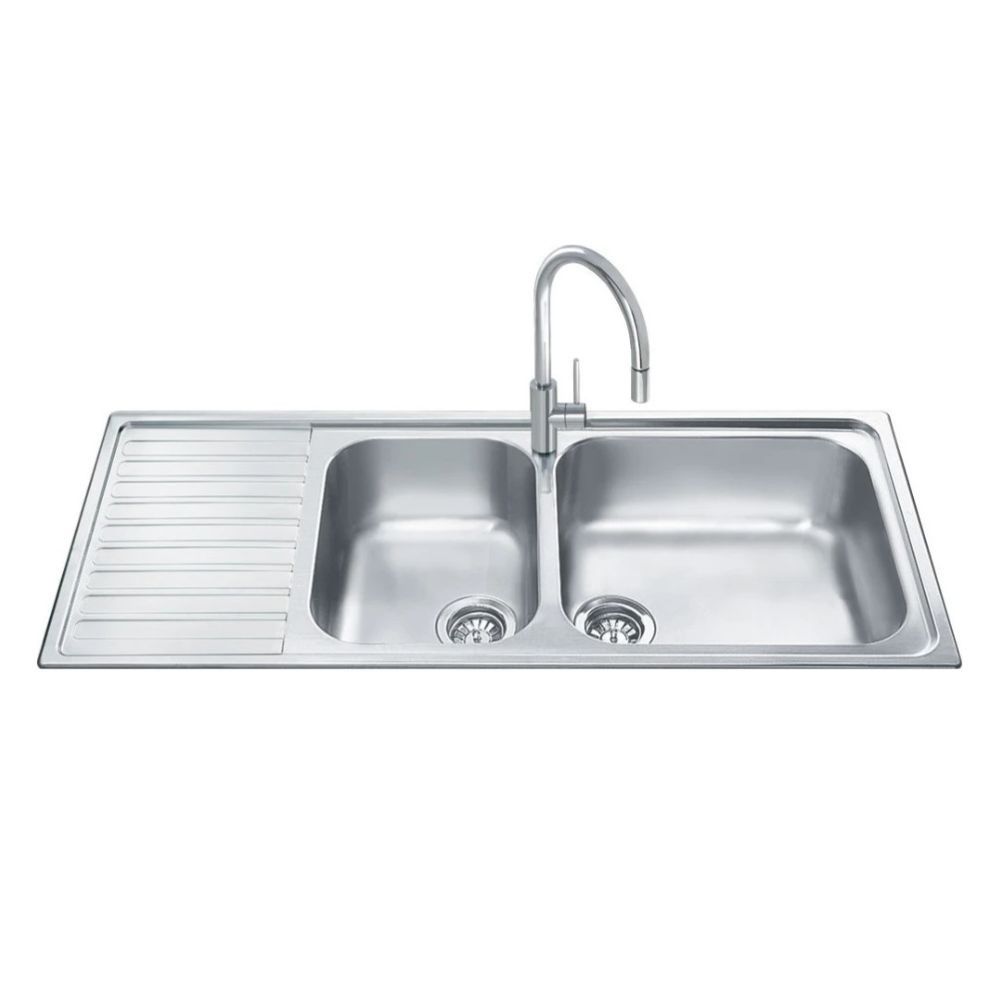 Lavello Smeg LGM116S inox 2 vasche con gocciolatoio sinistro microantigraffio 116x50 cm Effezeta