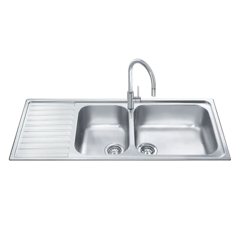 Lavello Smeg LGM116S inox 2 vasche con gocciolatoio sinistro microantigraffio 116x50 cm Effezeta Lavello Smeg LGM116S inox 2 vasche con gocciolatoio sinistro microantigraffio 116x50 cm Effezeta