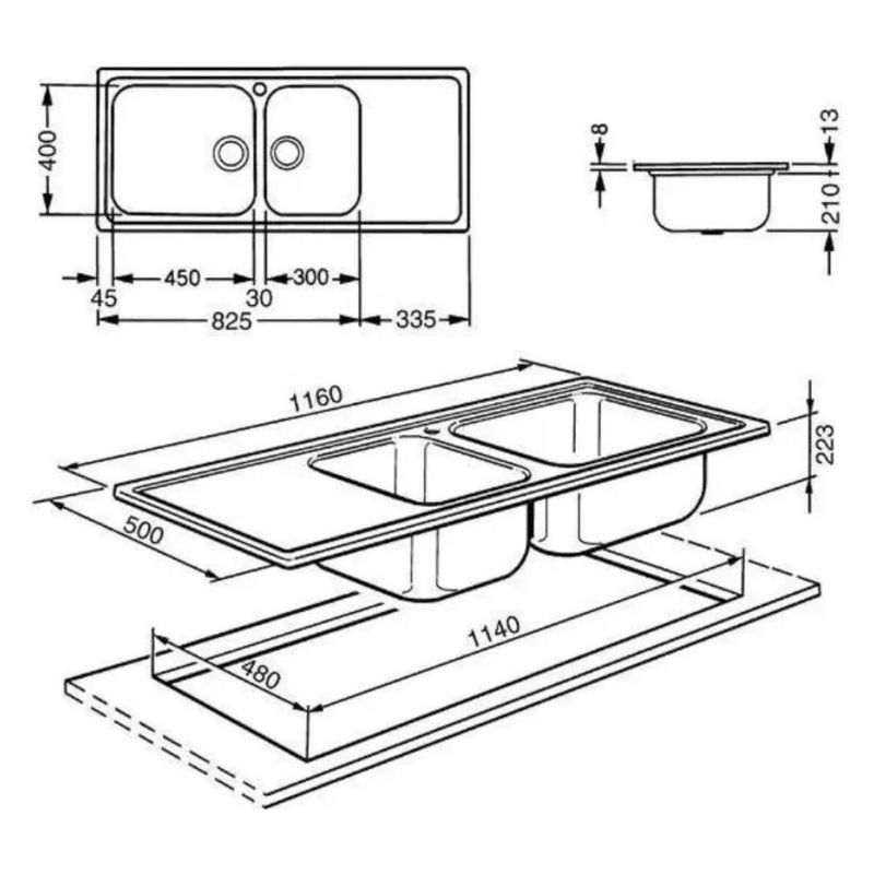 Lavello Smeg LGM116S inox 2 vasche con gocciolatoio sinistro microantigraffio 116x50 cm Effezeta