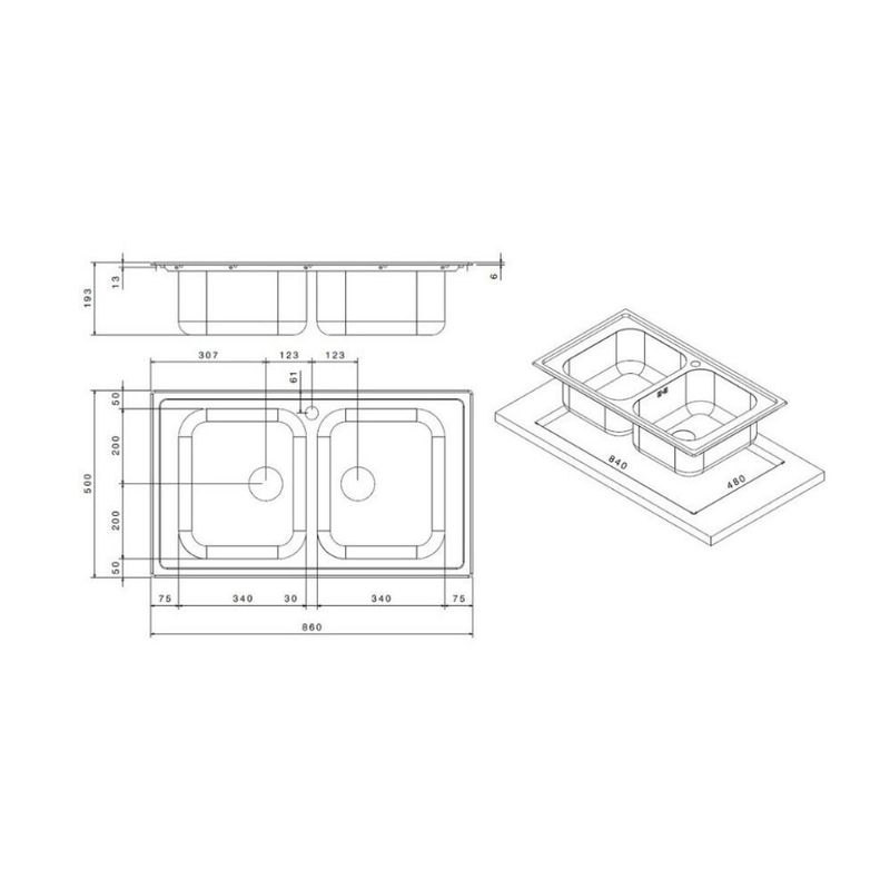 Lavello 86x50 2 vasche SAXT322A Effezeta