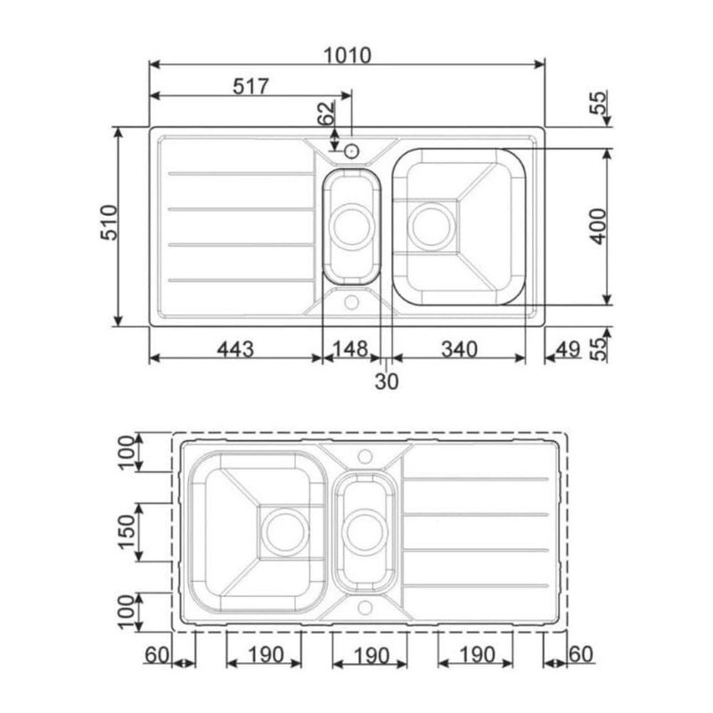 Lavello Smeg LFB102 inox 100x50 cm 1 + 1/2 vasca con gocciolatoio reversibile Effezeta