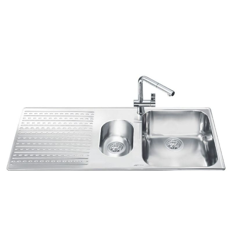 Lavello Smeg LTS102S2 inox 1+1/2 vasca con gocciolatoio sinistro 100x50 cm Effezeta Lavello Smeg LTS102S2 inox 1+1/2 vasca con gocciolatoio sinistro 100x50 cm Effezeta