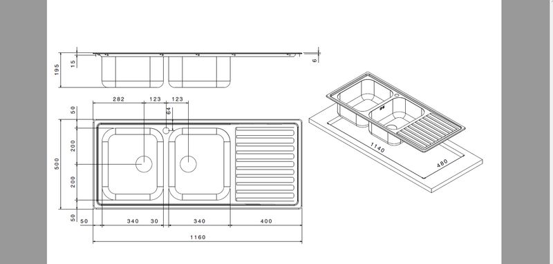 Lavello SAXT333A 116x50 cm 2 vasche gocciolatoio sinistro Effezeta