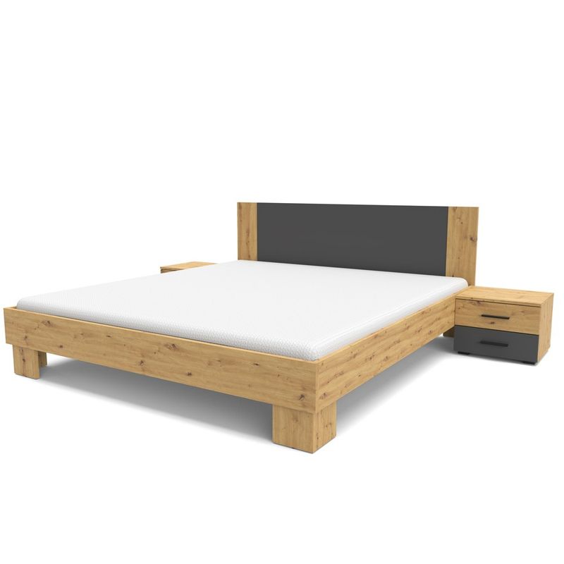 Struttura letto matrimoniale Meria 180 cm. con comodini integrati antracite e rovere Effezeta