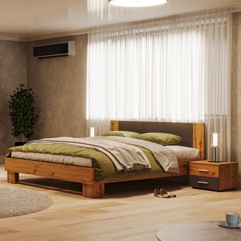 Struttura letto matrimoniale Meria 180 cm. con comodini integrati antracite e rovere Effezeta Struttura letto matrimoniale Meria 180 cm. con comodini integrati antracite e rovere Effezeta
