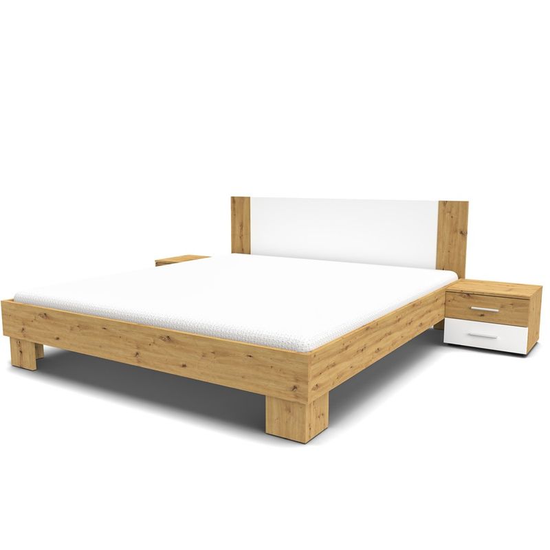 Struttura letto matrimoniale Meria 180 cm. con comodini integrati bianco e rovere Effezeta