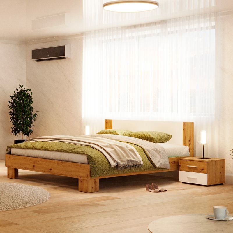 Struttura letto matrimoniale Meria 180 cm. con comodini integrati bianco e rovere Effezeta Struttura letto matrimoniale Meria 180 cm. con comodini integrati bianco e rovere Effezeta