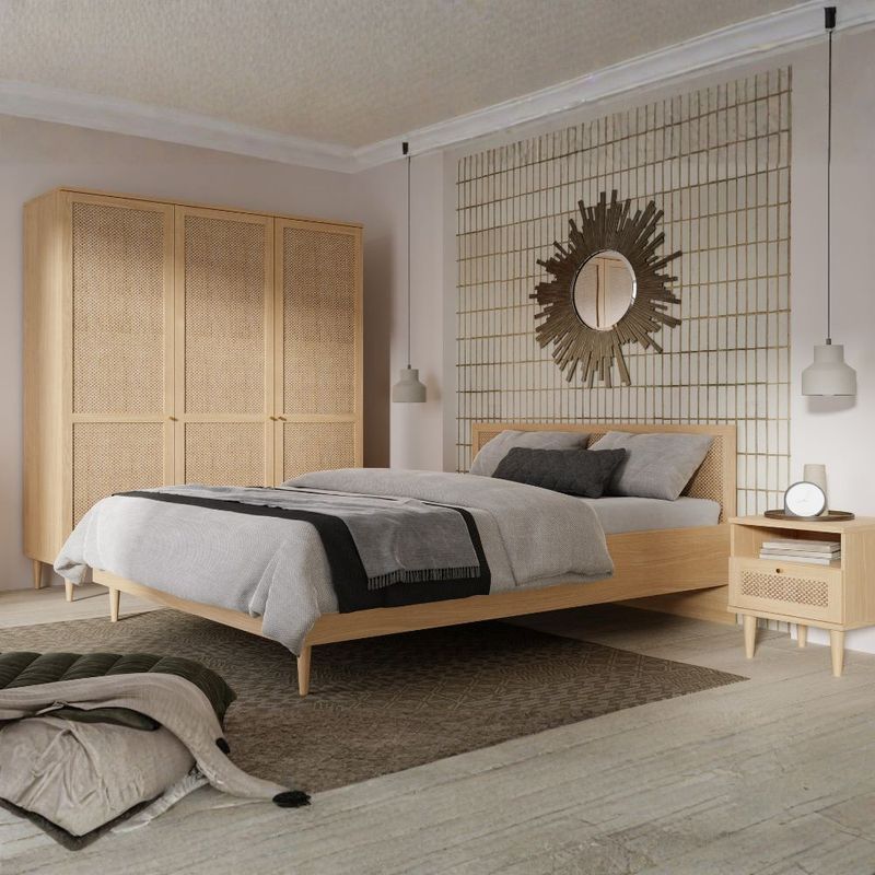 Letto matrimoniale Livia con dettaglio testiera in rattan colore rovere Effezeta Letto matrimoniale Livia con dettaglio testiera in rattan colore rovere Effezeta
