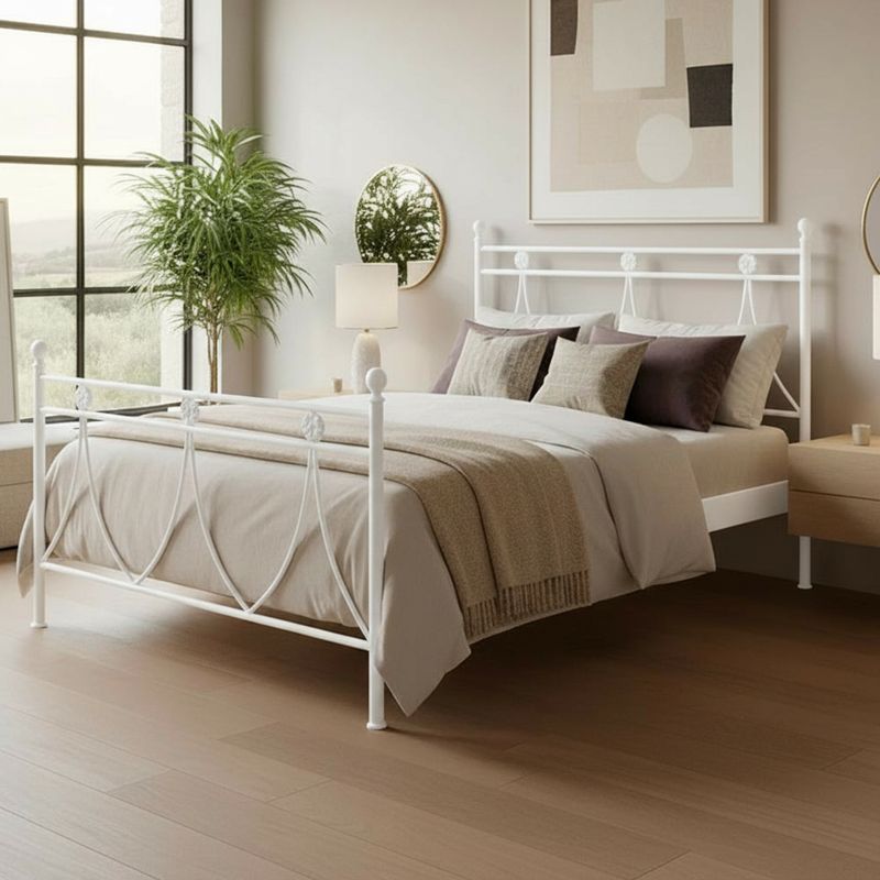 Letto in ferro una piazza e mezza Melissa con decori floreali in bianco opaco Effezeta