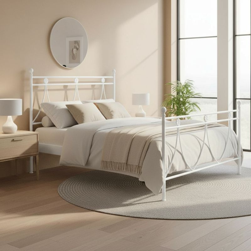 Letto in ferro una piazza e mezza Melissa con decori floreali in bianco opaco Effezeta