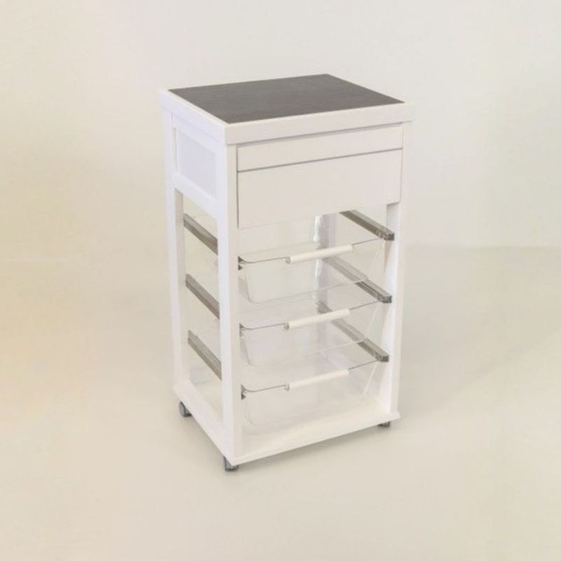 Carrello Dolly in faggio massello colore bianco con cesti estraibili in acrilico trasparente Effezeta