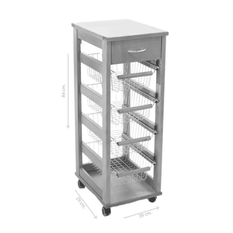 Carrello Vesuvio salvaspazio con piano in legno bianco Effezeta