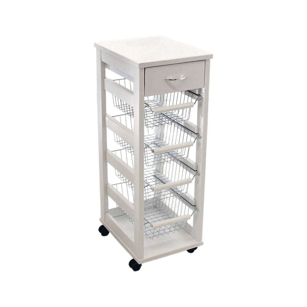 Carrello Vesuvio salvaspazio con piano in legno bianco Effezeta