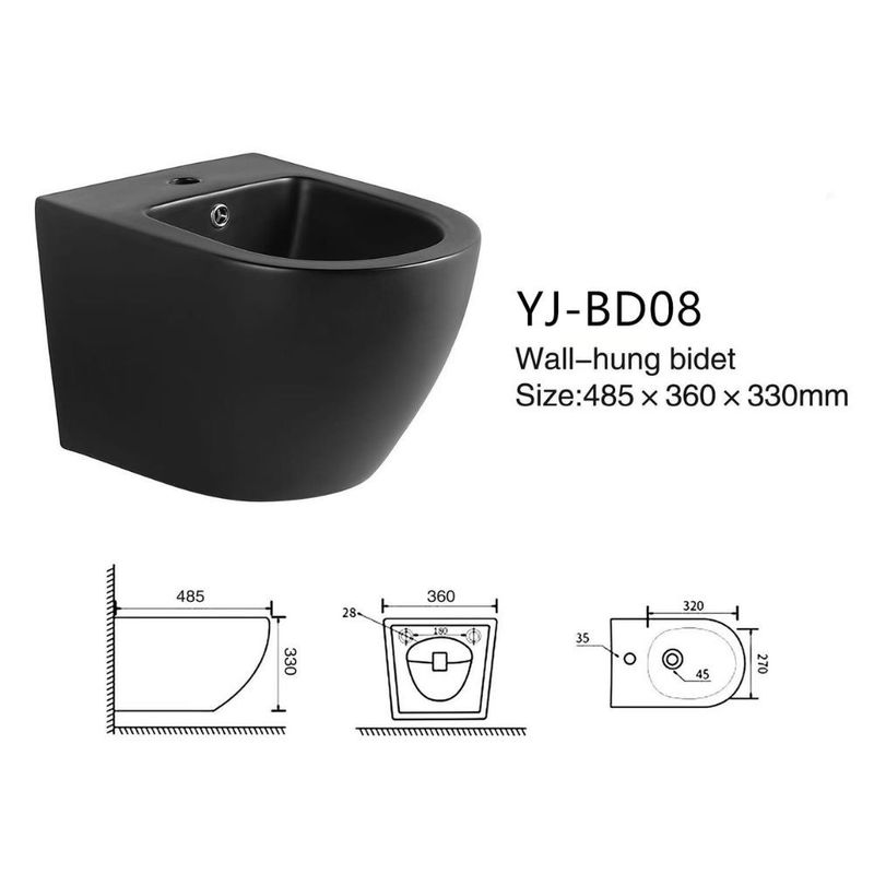 Bidet sospeso YJ-BD08 48.5x36x33 cm nero opaco smaltato Effezeta