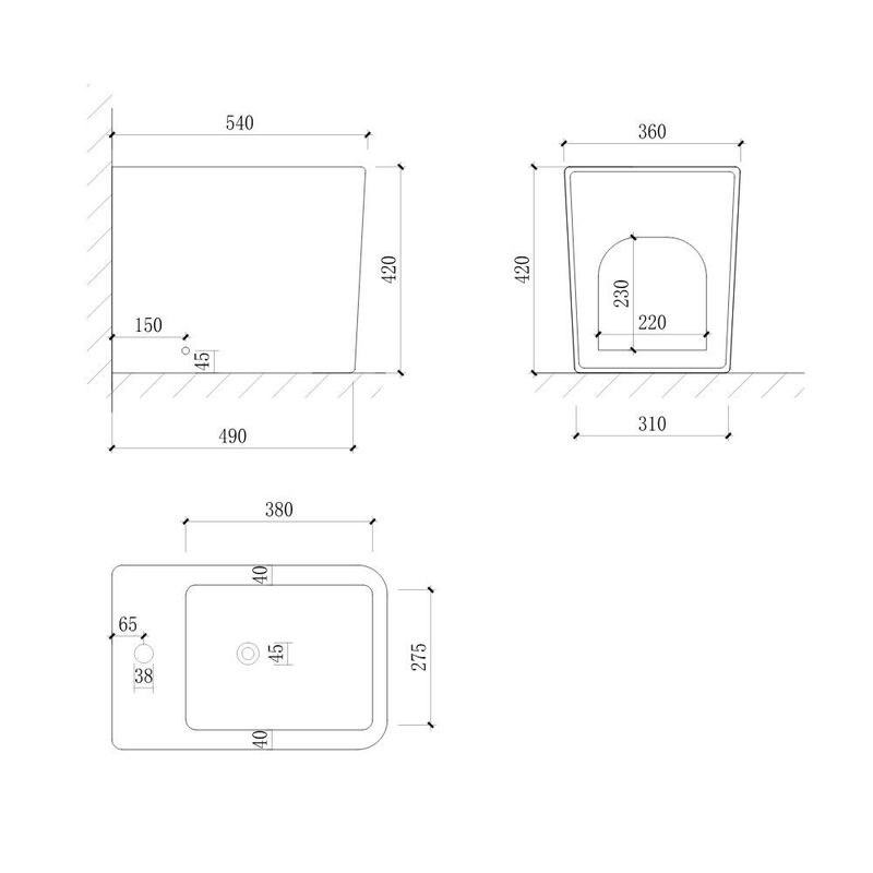 Bidet a pavimento filo muro FB54D in ceramica 54x36x42H cm bianco Effezeta